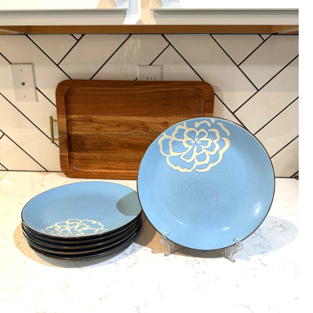 Abbey Hill Flower Wax Blue dinner plates x6 cottage modern farmhouse coastal